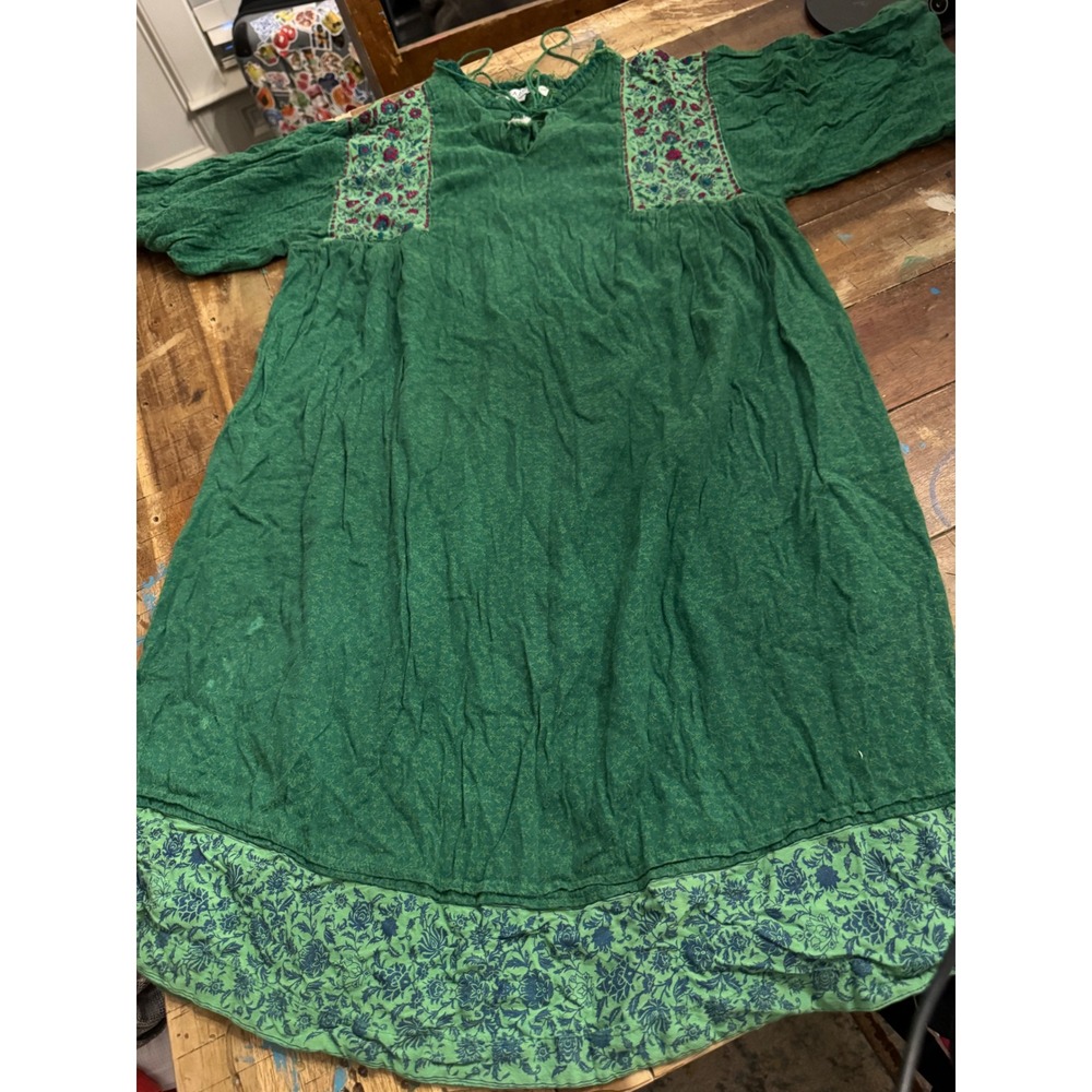 TAAGA Maternity Green Floral Embroidered Boho Midi Dress XL